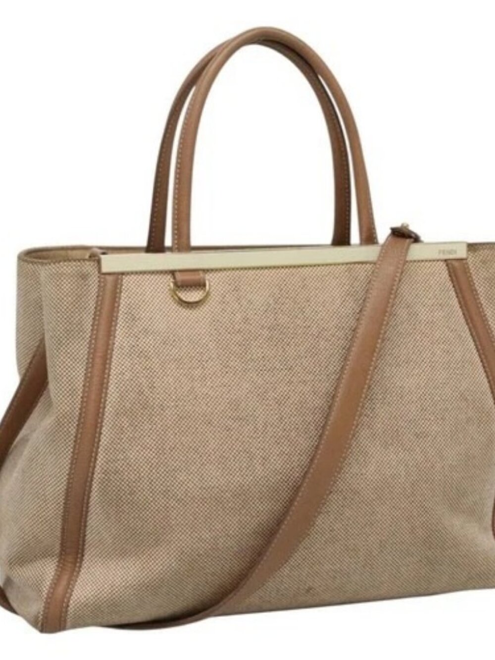 FENDI To joule Hand Bag Canvas 2way Gold Beige Auth hk1977